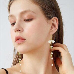 🌸 Lily of the Valley Earrings | Faux Pearl Dangle | Elegant Floral Jewelry